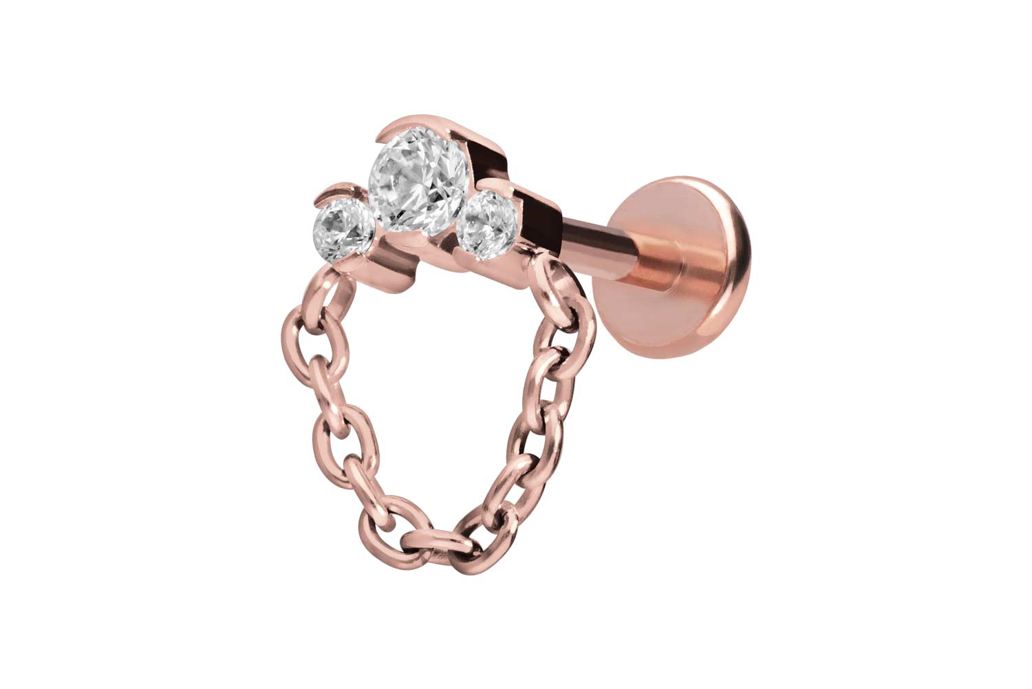 Titan Labret Piercing mit Push Fit 3 EINGEFASSTE KRISTALLE + KETTE